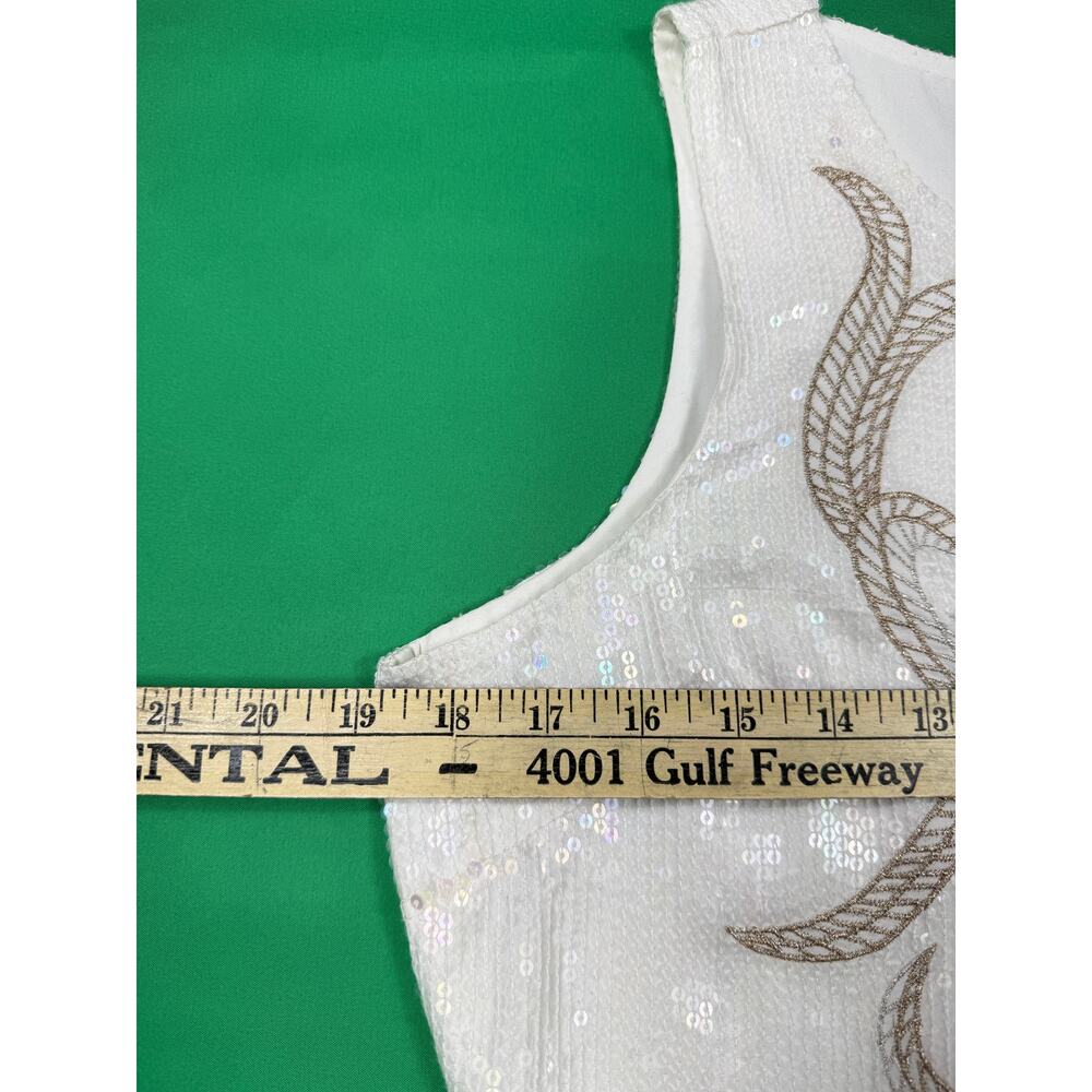Belle Badgley Mischka white sleeveless dress Sz 10 gold embroidery sequin - Picture 11 of 13